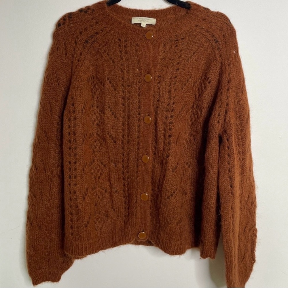 Sezane Burnt Orange Button-Front Knit Cardigan